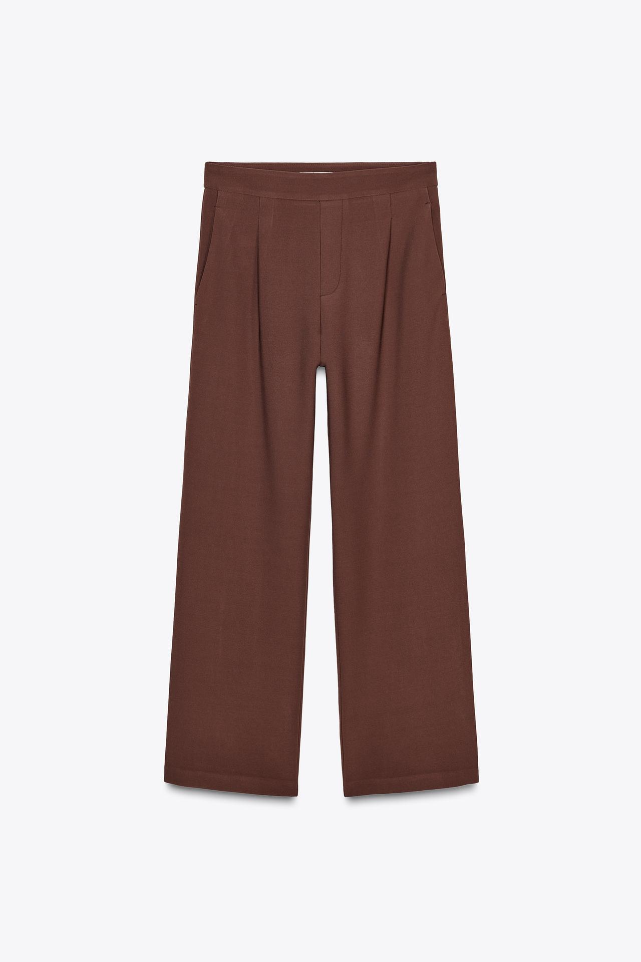 PANTALÓN ANCHO CREPE - Burdeos oscuro de Zara - Imagen 4