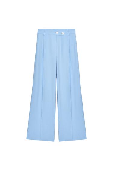 PANTALÓN ANCHO PINZAS - Celeste de Zara