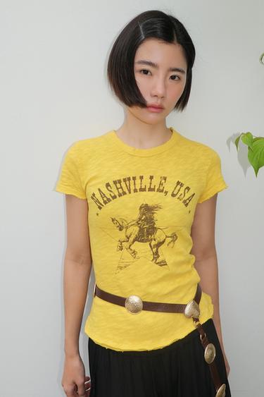 SLUB KNIT TEXT T-SHIRT - Mustard by Zara