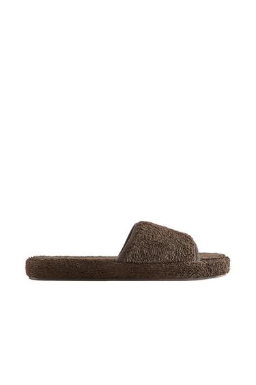 FLATFORM TERRY SLIDERS - Brown by Zara