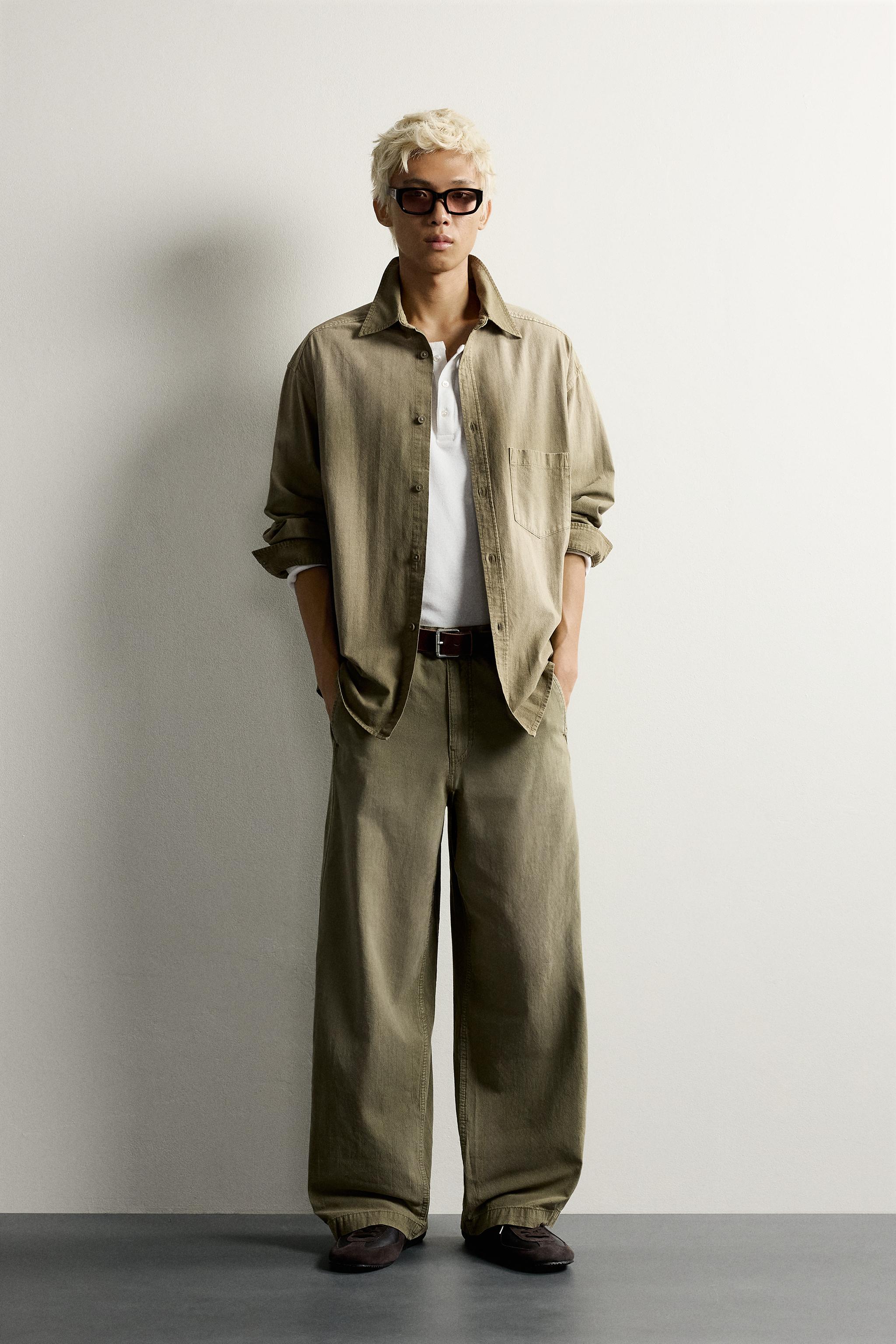 ワイドレッグ ウォッシュ加工パンツ - カーキ | ZARA Japan / 日本