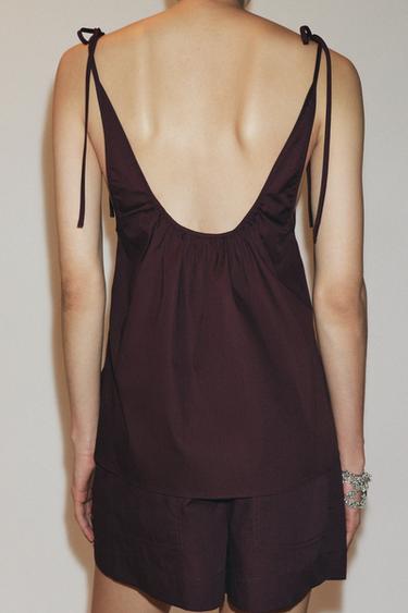TOP EN POPELINE À NŒUDS - Bordeaux de Zara - Image 3
