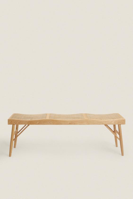 WOOD AND RATTAN BENCH - Light beige | ZARA United Kingdom