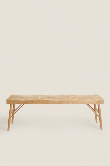 WOOD AND RATTAN BENCH - Light beige by Zara