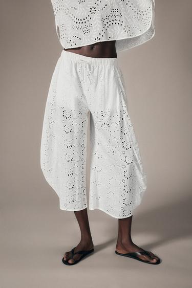 EMBROIDERED VOLUME TROUSERS ZW WOMAN COLLECTION - White by Zara
