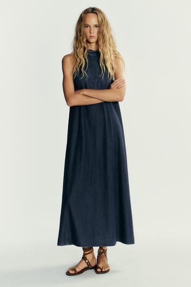 ĐẦM DENIM TRF CỔ YẾM - Màu xanh nước biển từ Zara - Hình ảnh 0