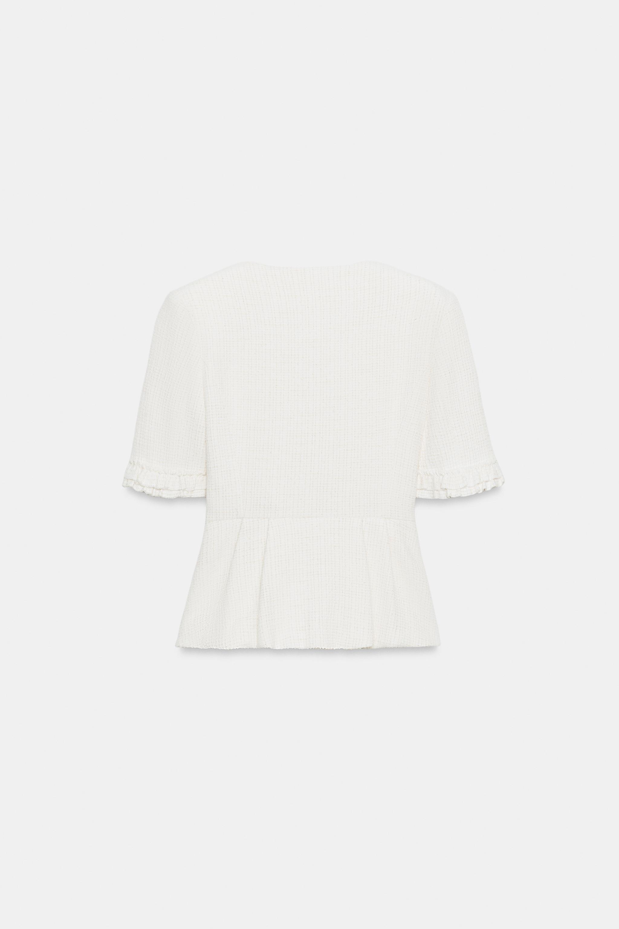 SHORT-SLEEVE RUFFLED PEPLUM JACKET