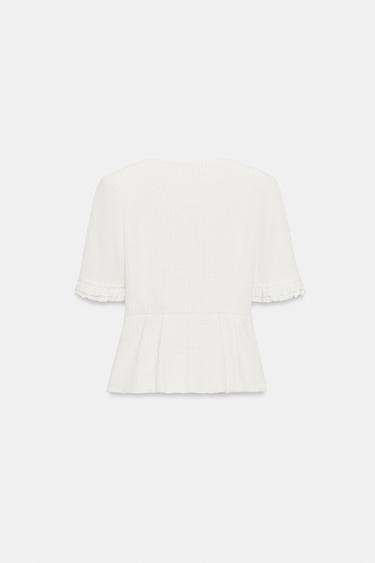 Zara RUFFLED PEPLUM BLAZER - Ecru