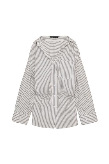 Zara 加大版條紋蝙蝠袖襯衫 - 棕色/白色