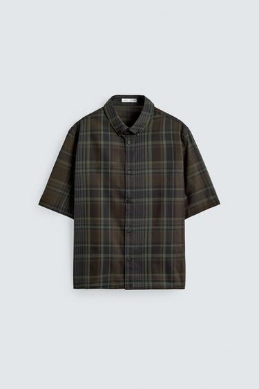 Zara 標準版格紋襯衫 - 棕色