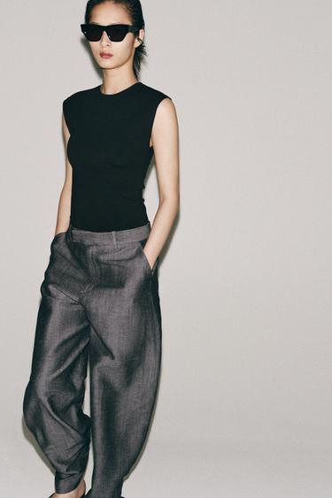 Zara COTTON SLEEVELESS T-SHIRT - Black