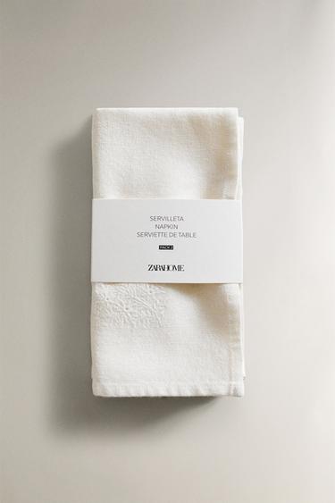 SERVIETTE DE TABLE LIN ET COTON BRODERIES (LOT DE 2) - Blanc de Zara - Image 4