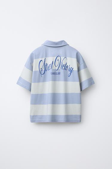 Zara STRIPED POLO SHIRT - Blue / White