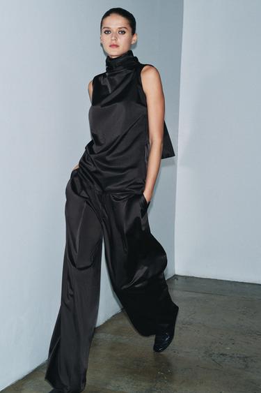 Zara ZW COLLECTION SATIN EFFECT SLEEVELESS TOP - Black