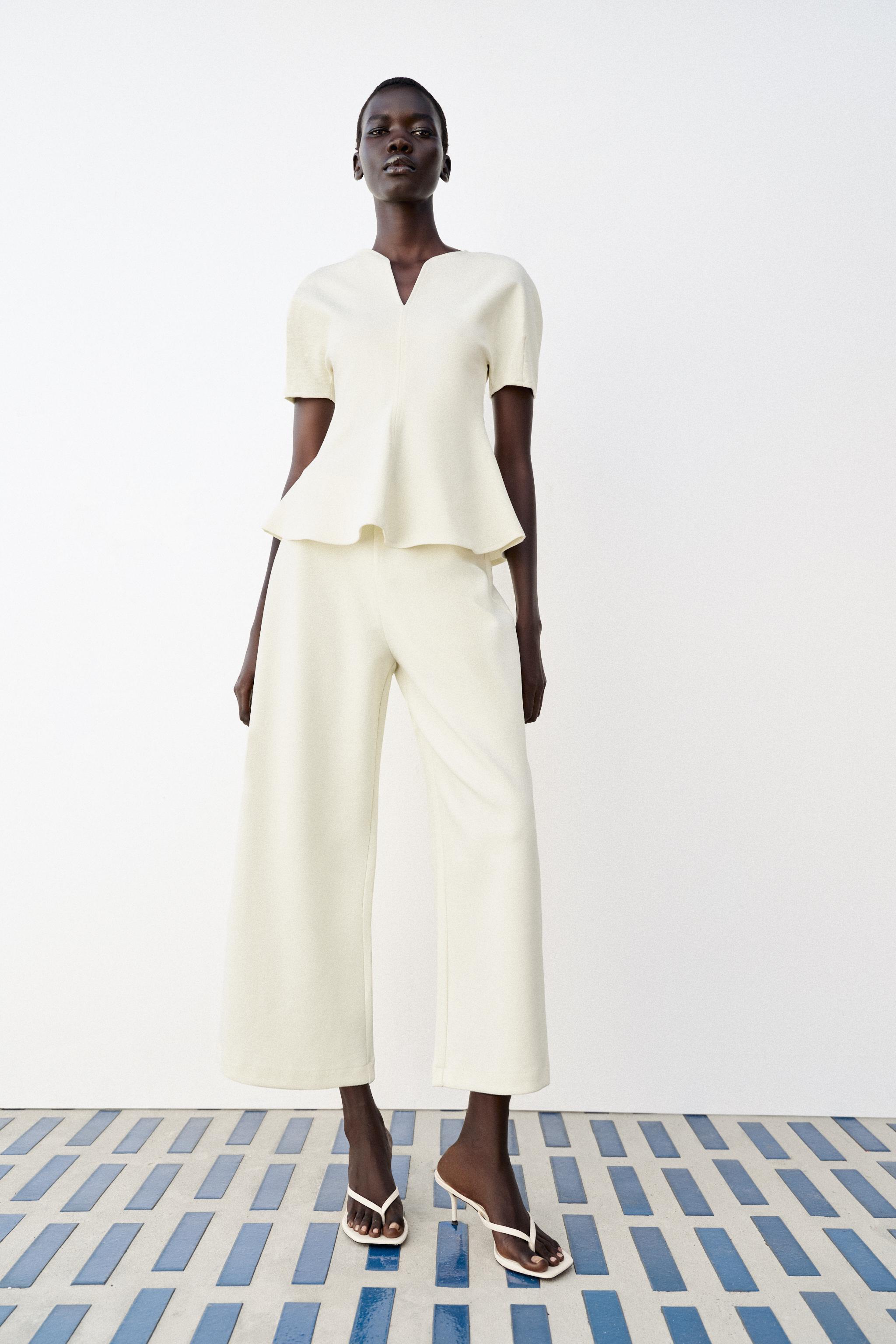 WIDE LEG PANTS — Mid-ecru