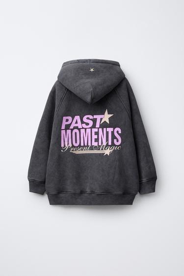 FADED HOODIE WITH SLOGAN PRINT - Anthracite grey by Zara
