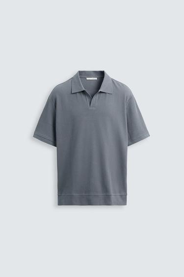 VERTICAL TEXTURED POLO SHIRT - Faded blue by Zara