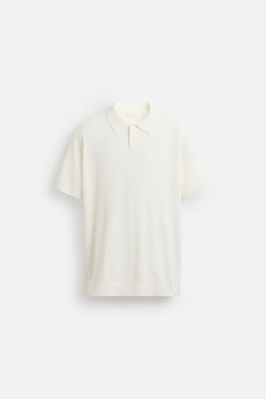 Zara RIB KNIT POLO SHIRT - Oyster-white