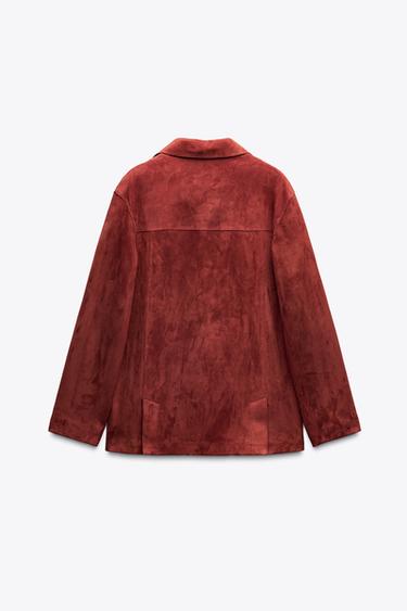 ZW COLLECTION LIMITED EDITION 100% SUEDE LEATHER BLAZER - Dark burgundy by Zara - Image 5