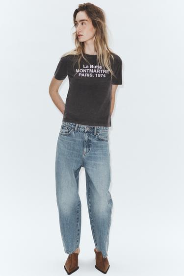 Zara TRF MID-RISE CROPPED JEANS - Blue