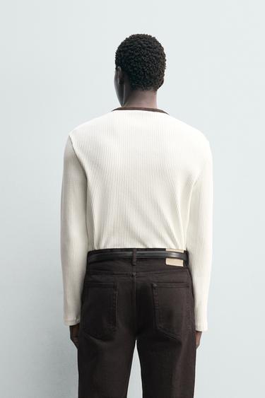 RIBBED HENLEY T-SHIRT - Oyster-white by Zara - Image 2