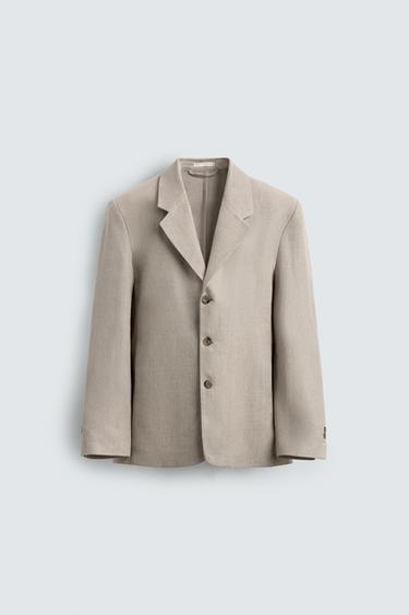 RELAXED FIT COTTON/LINEN SUIT BLAZER - Sand by Zara