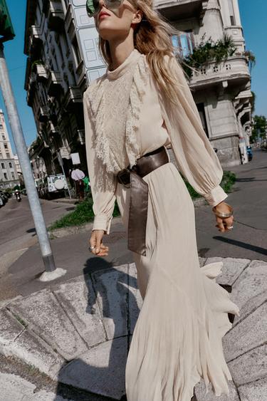 ROBE MIDI DENTELLE CEINTURE - Écru moyen de Zara - Image 3