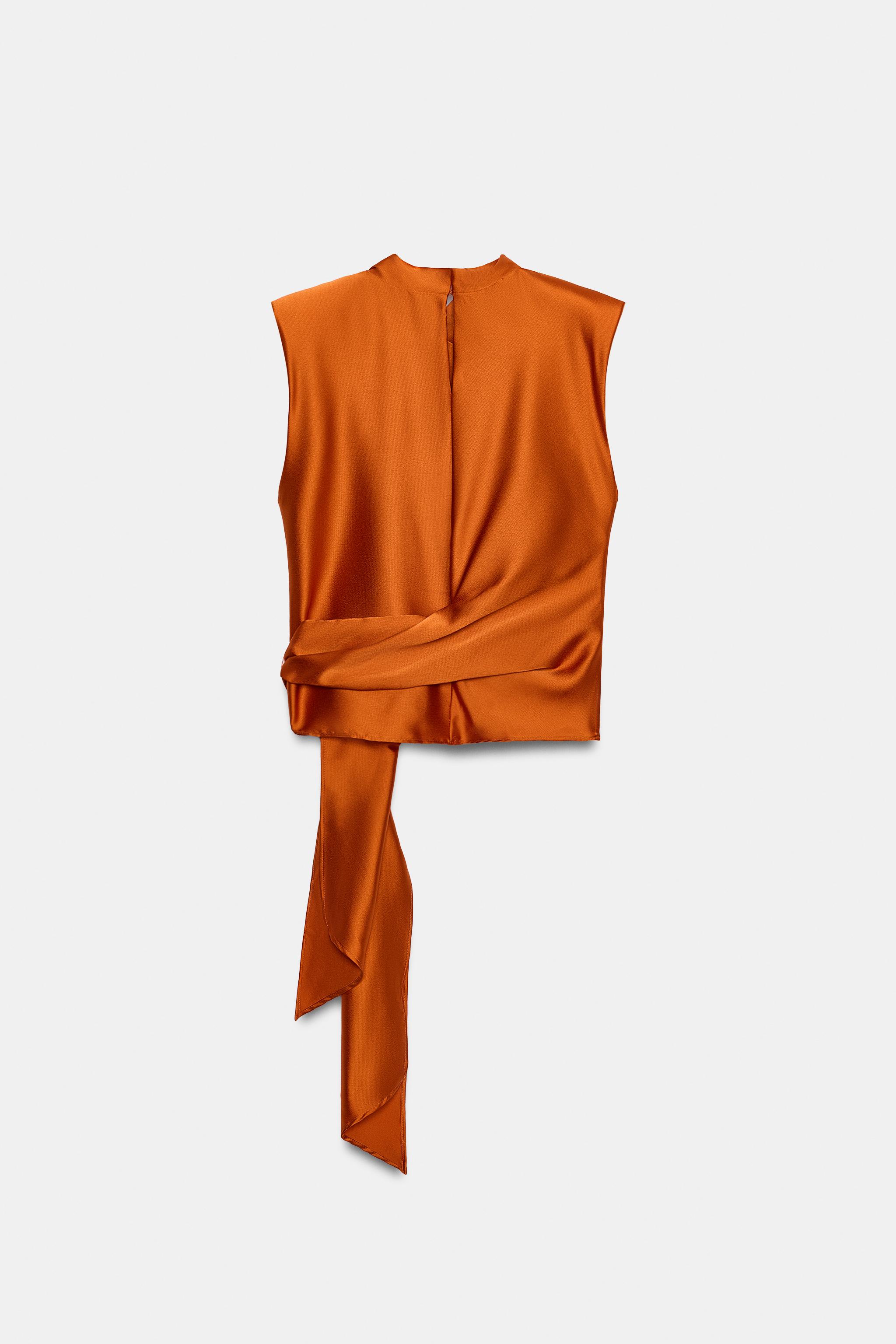 Женские рубашки Zara KNOTTED SHOULDER PAD SATIN EFFECT TOP — фото 8