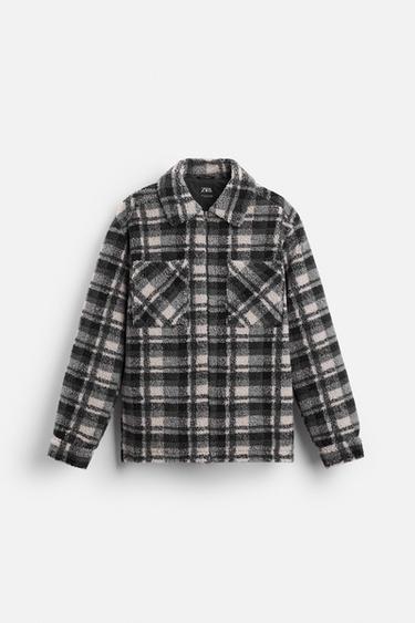 CHECK OVERSHIRT WITH FAUX SHEARLING - Black by Zara