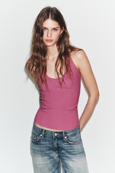 TOP HALTER EN CRÊPE - Rose / Lilas de Zara - Image 0