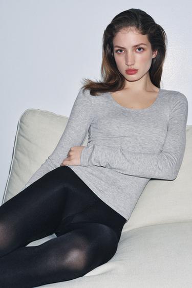T-SHIRT À MANCHES LONGUES - Gris chiné de Zara - Image 1