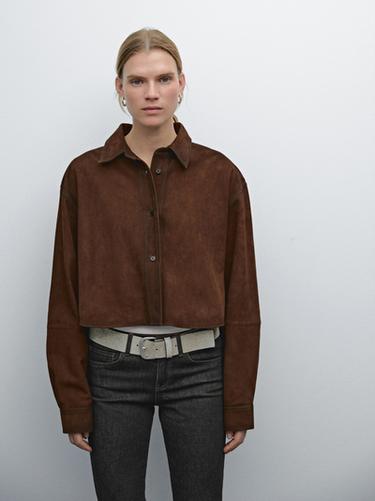 Zara Cropped suede leather shirt - Brown