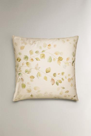 SATEEN PILLOWCASE WITH LEAF PRINT - Ecru by Zara - Image 1