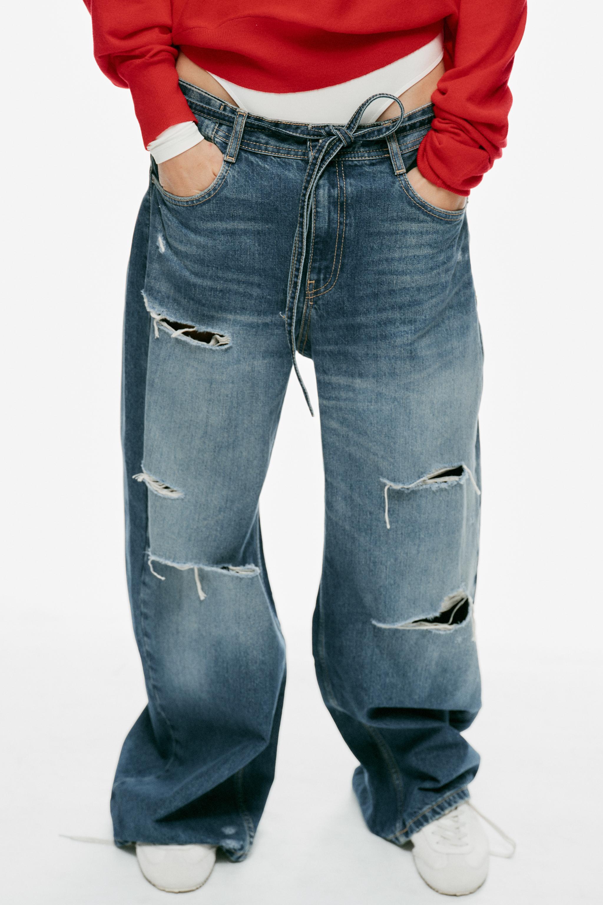 MID-RISE BAGGY RIPPED JEANS WITH BELT - thumbnail 2