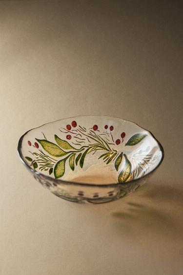GLASS BOWL WITH CHRISTMAS GARLAND - Green by Zara