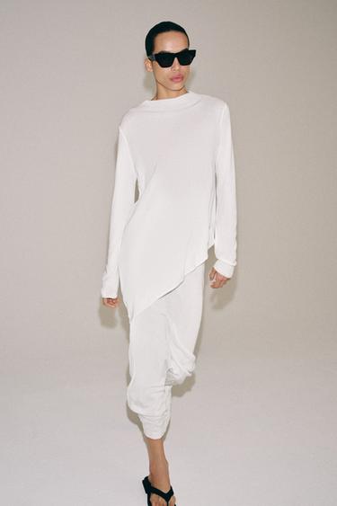 JUPE MI-LONGUE EN MAILLE - Blanc de Zara