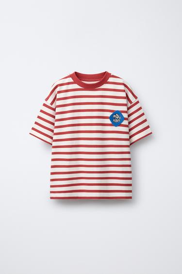 RAIDALLINEN KANGASMERKKI-T-PAITA - Red / White Zaralta