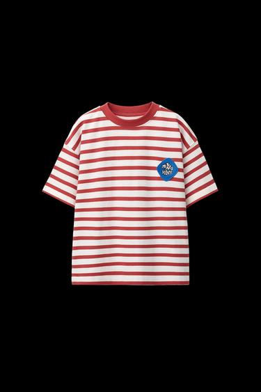 CAMISETA RAYAS PARCHE - Rojo / Blanco de Zara - Imagen 0