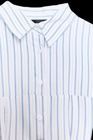 VESTIDO MIDI CAMISERO RAYAS - blanco/turquesa de Zara