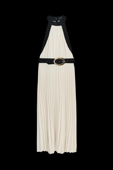 Zara COMBINATION BELTED DRESS - Ecru / Black - Image 0