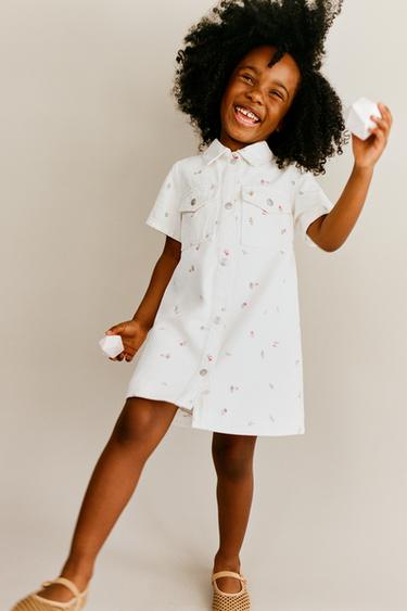 VESTIDO DE SARJA COM FLORES - Cru da Zara