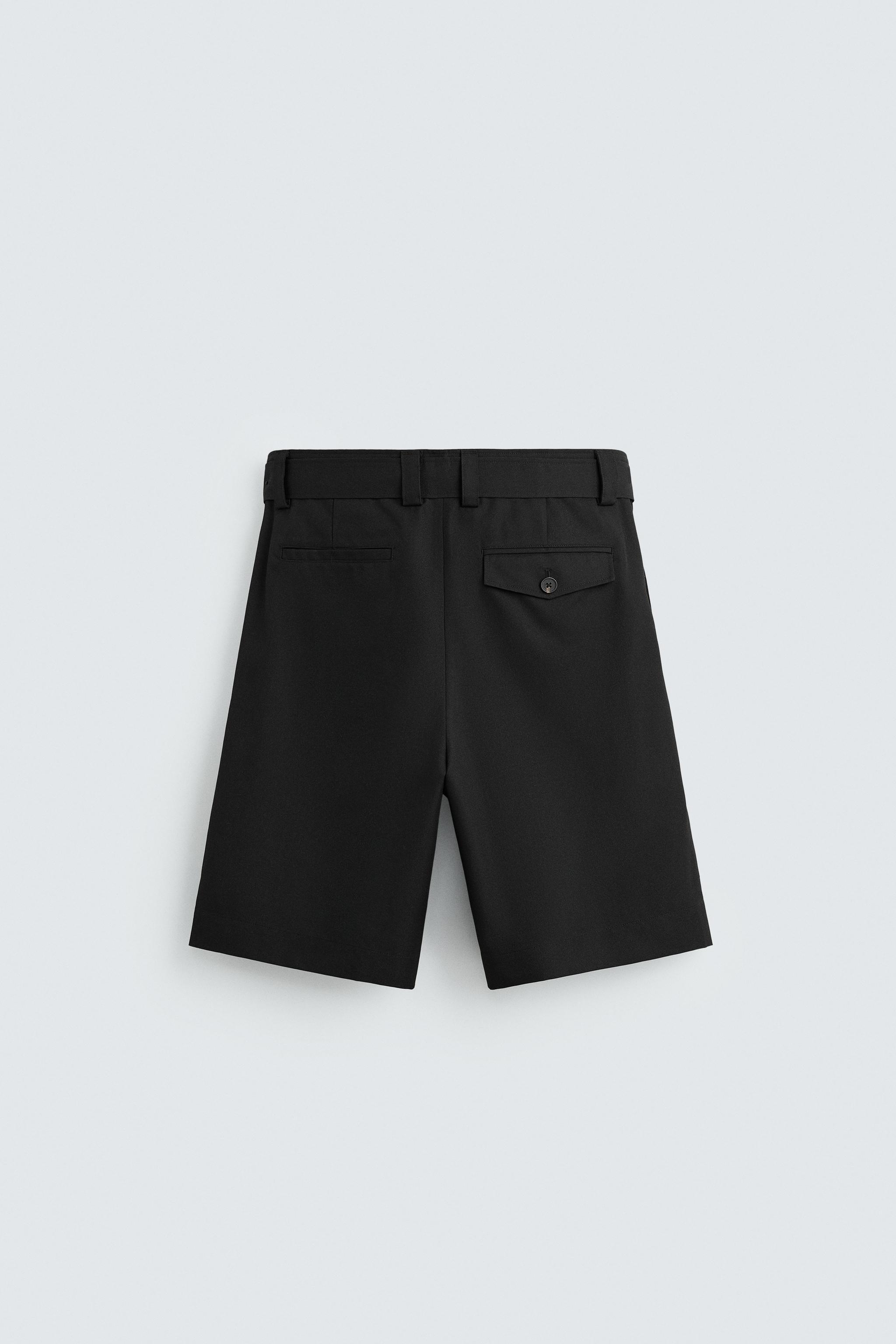 パンダ ベルト付きワイドレッグバミューダパンツ - ブラック | ZARA