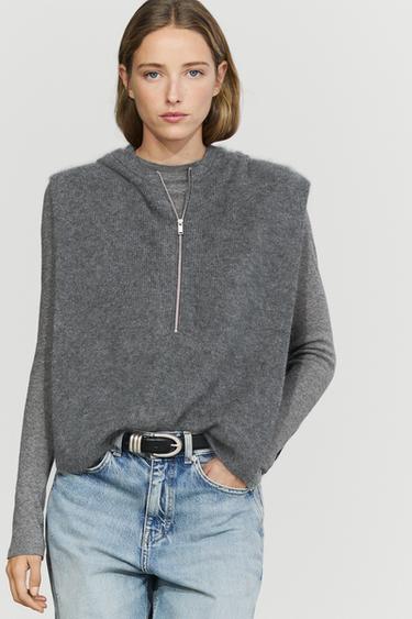 100% cashmere hooded knit vest — Gray 2