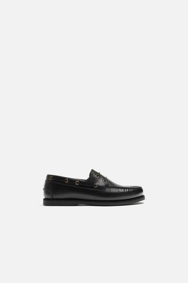 LIMITED EDITION LEATHER DECK SHOES - Black by Zara