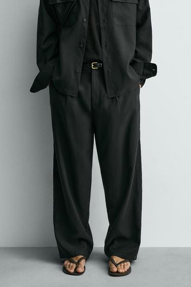Zara FLOWY PLEATED PANTS - Black