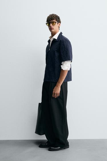 CREASED-EFFECT ZIP-UP SHIRT - Navy blue by Zara - Image 3