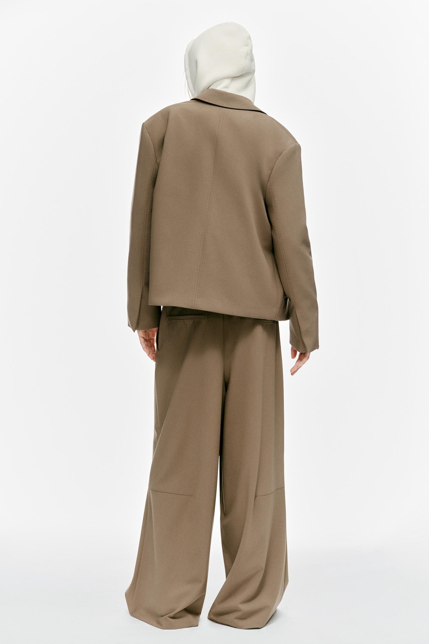 Женские брюки Zara Topstitched Pleated, цвет: Бежевый — фото 6