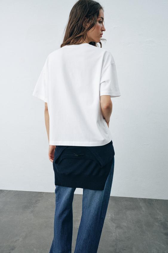 T-SHIRT FLEUR EN RELIEF - Blanc de Zara - Image 4