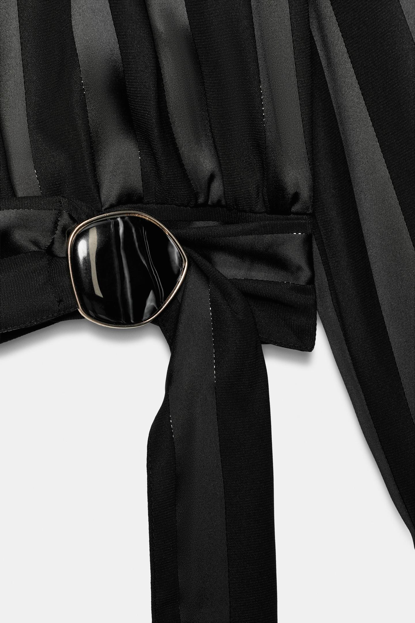 Женская блузка Zara Striped Metallic Yarn Belted, цвет: Чёрный — фото 10