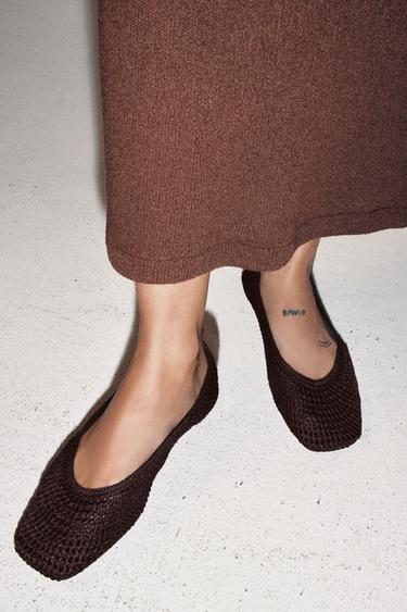 BRAIDED BALLET FLATS - Brown by Zara